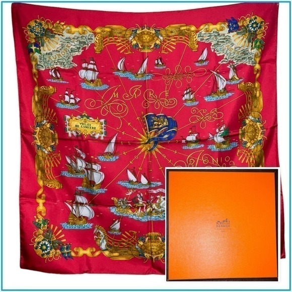 Hermes SILK SCARF “VOILE DE LUMIERE” 90cm square RED NWT/BOX - Picture 1 of 16